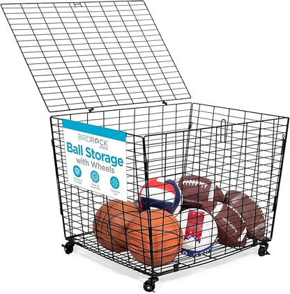 BIRDROCK HOME Sports Ball Basket Organizer with Wheels & Heavy Duty Casters - Ideal for Basketball