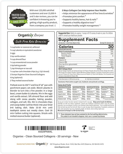 Organixx Collagen Peptides Powder with Vitamin C, Types I, II, III, V, X Hydrolyzed Collagen, Hair