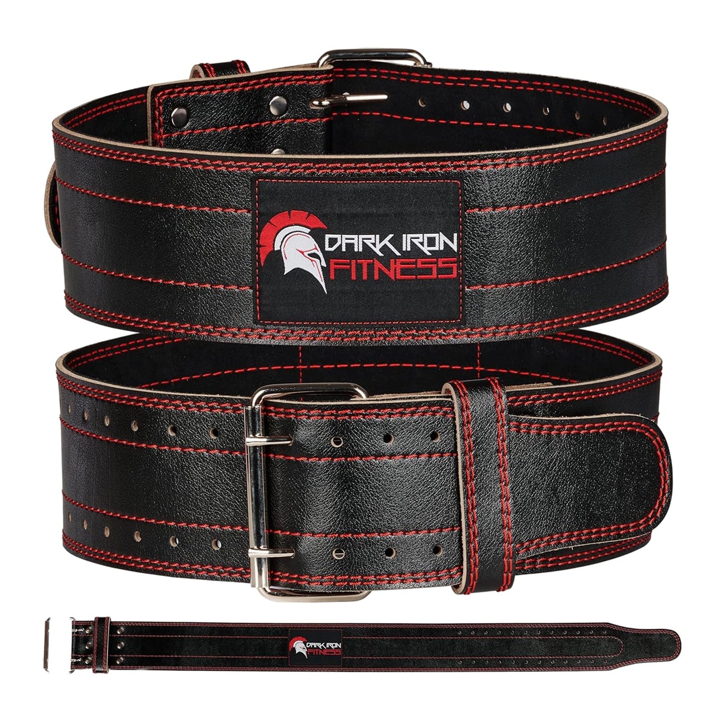 Dark Iron Fitness Genuine Leather Weightlifting Belt, 4 Inch Wide for Men Women with Double Prong
