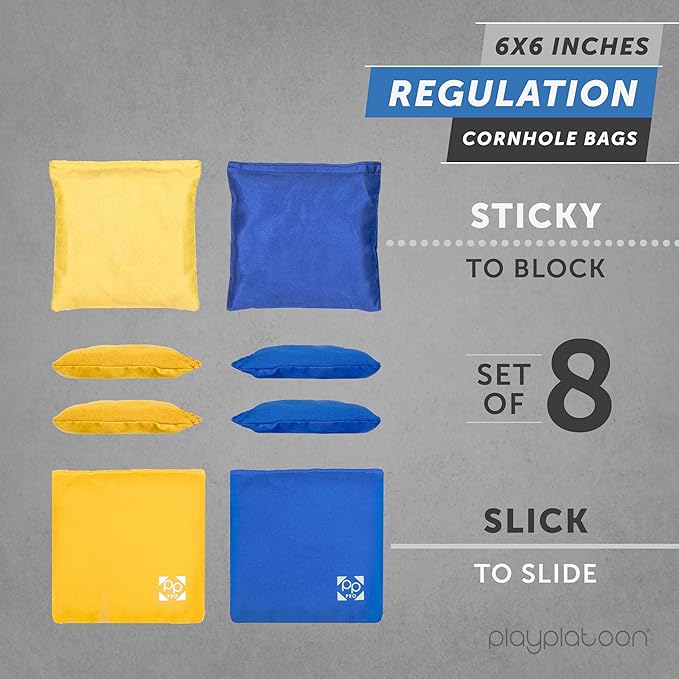 Professional Cornhole Bags - Set of 8 Regulation All Weather Double Sided - Sticky Side/Slick Side