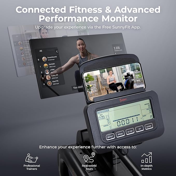 Sunny Health & Fitness Flip & Foldable Rowing Machine for Home w/Extended Slide Rail, Full-Body