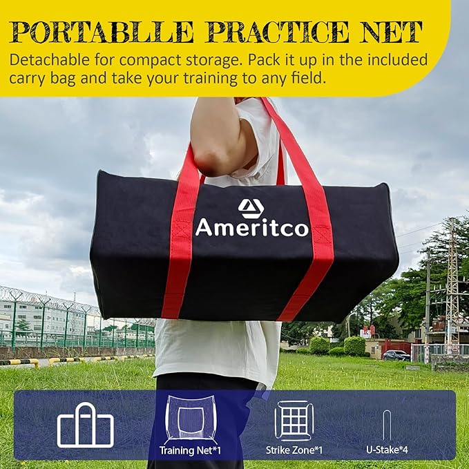 7x7ft Baseball Net with Strike Zone, Large Pocket Baseball Training Net for