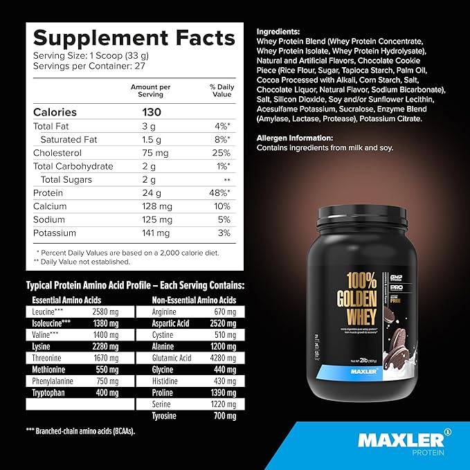 Maxler 100% Golden Whey Protein - 24g of Protein per Serving - Premium Whey Protein Powder for Pre