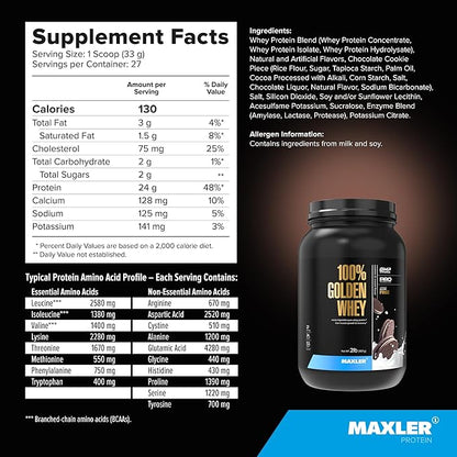 Maxler 100% Golden Whey Protein - 24g of Protein per Serving - Premium Whey Protein Powder for Pre