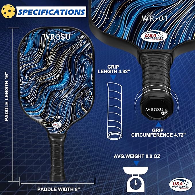 Carbon Fiber Pickleball Paddles Set of 4 or 2 Rackets,USAPA Approved Carbon Fiber Surface Pickle