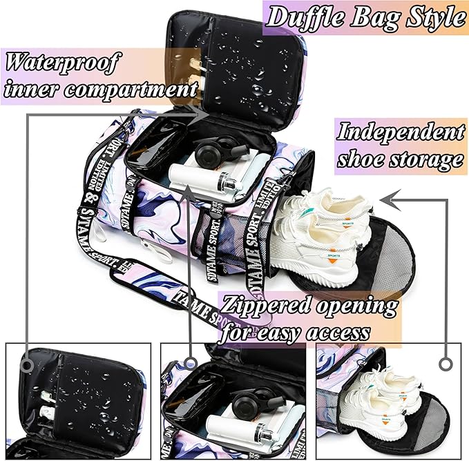 Gym Duffle Bag Backpack with Shoe Compartment,4 ways Travel Backpack for Women and