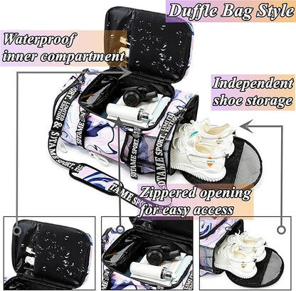 Gym Duffle Bag Backpack with Shoe Compartment,4 ways Travel Backpack for Women and