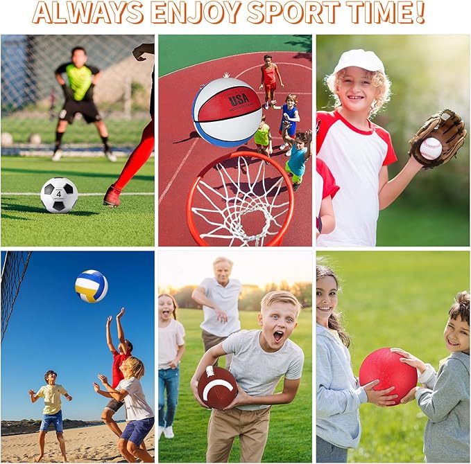 Deekin 12 Pcs Assorted Sport Ball Set Official Size Basketball, Football, Volleyball, Soccer