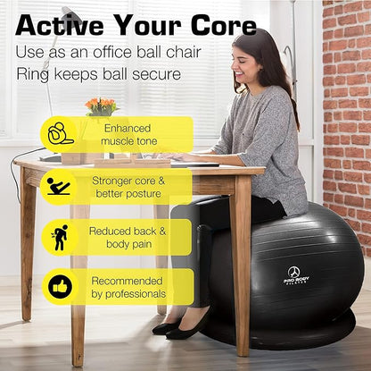 ProBody Pilates Yoga Ball Chair, Exercise Ball Chair with Base or Stand for Home Office Desk