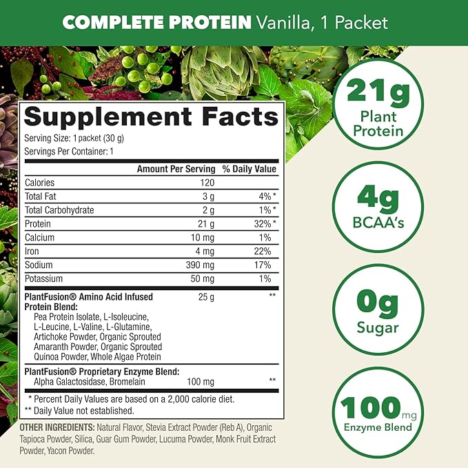 PlantFusion Complete Vegan Protein Powder - Plant Based Protein Powder With BCAAs, Digestive