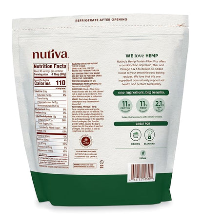 Nutiva USDA Organic Cold-Pressed Hemp Seed Plant Protein Power, 3 Pound, Fiber Plus with Essential