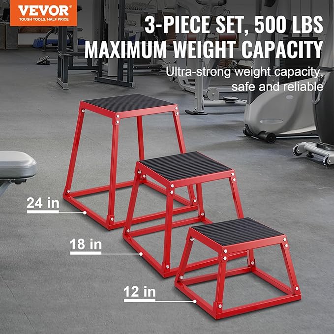 VEVOR Plyometric Jump Box, 18 Inch Plyo Box, Steel Plyometric Platform and Jumping Agility Box