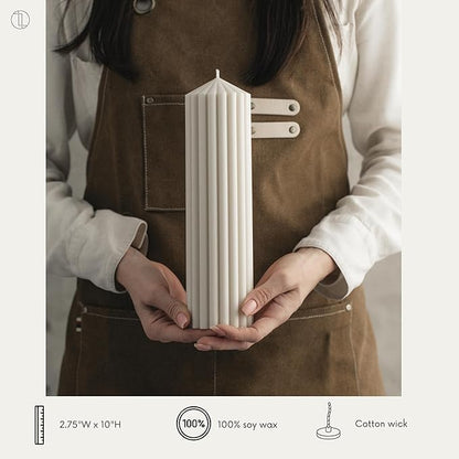 LAWA Ribbed Peak Pillar Candle - Large Beautiful Handmade Pillar Scented Soy Wax Candle Elegant