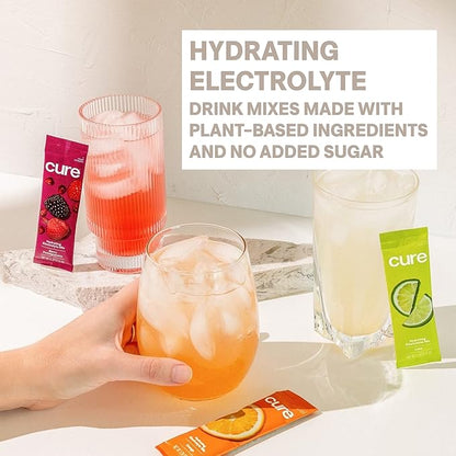 Cure Hydration | Plant-Based Electrolyte Drink Mix | No Added Sugar | FSA-HSA | Dehydration Relief