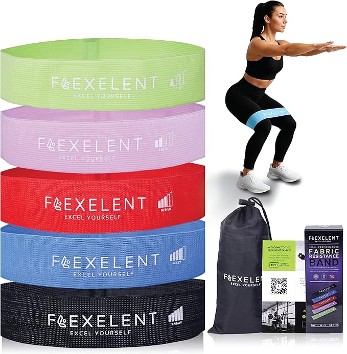 Fabric Resistance Bands for Working Out with 5 Strength Levels - Extra Light to Extra Heavy, Thick