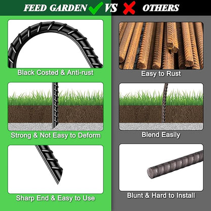 FEED GARDEN 16 Inch 16 Pack Rebar Stakes Heavy Duty J Hook, Galvanized Steel Ground Stakes Tent
