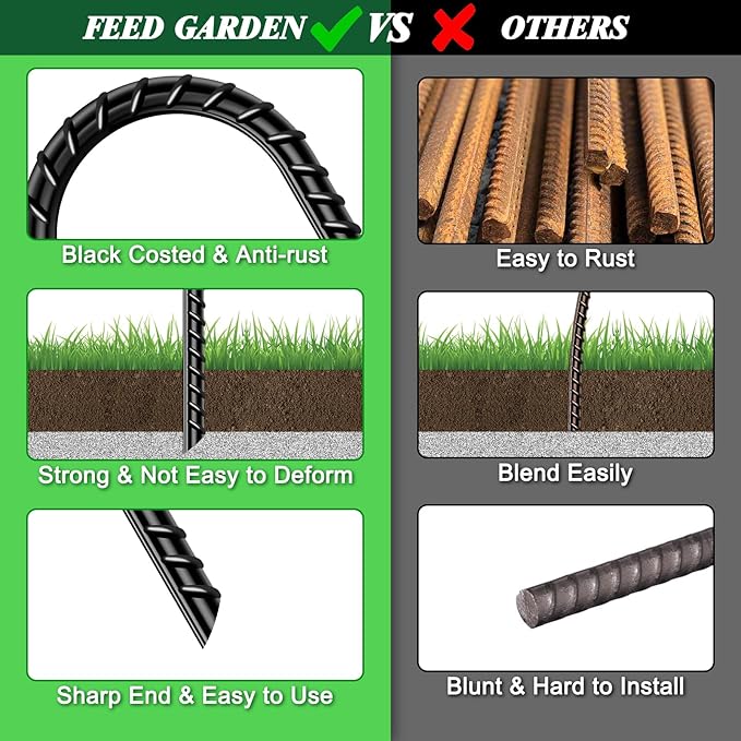 FEED GARDEN 16 Inch 8 Pack Rebar Stakes Heavy Duty J Hook, Galvanized Steel Ground Stakes Tent