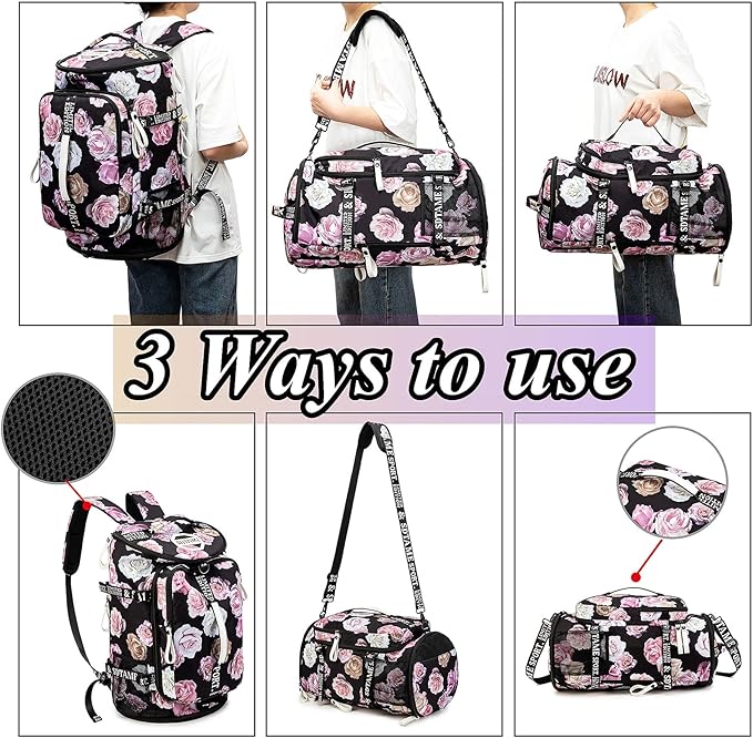 Gym Duffle Bag Backpack with Shoe Compartment,4 ways Travel Backpack for Women and