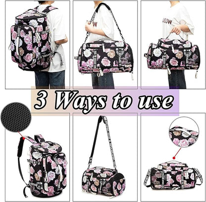 Gym Duffle Bag Backpack with Shoe Compartment,4 ways Travel Backpack for Women and
