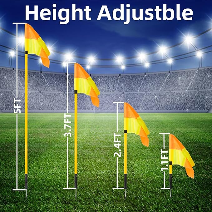 Soccer Corner Flags Set of 4 for Soccer Field, Adjustable Spring Loaded Soccer Flags Agility