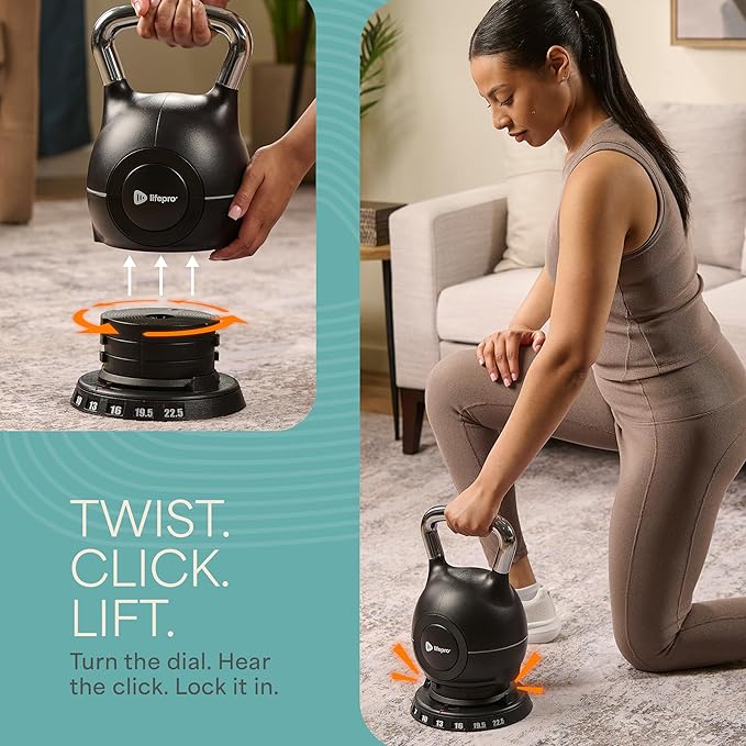 Lifepro Adjustable Kettlebell - 7in1 Kettlebells Weight with Quick-Select Dial & Safety Lock