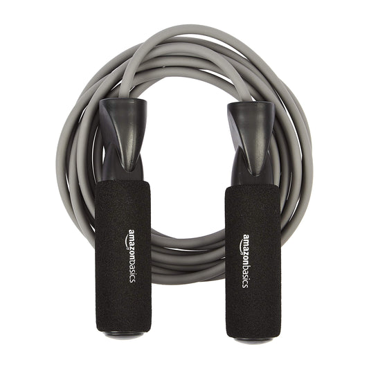 Amazon Basics Jump Rope for Exercise, Cardio and Home Workout, Length Adjustable, 118 Inches, Grey