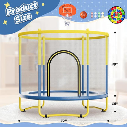 6FT Indoor Trampoline for Kids Ages 1-8, 72" Mini Toddler Indoor & Outdoor Trampoline with Safety