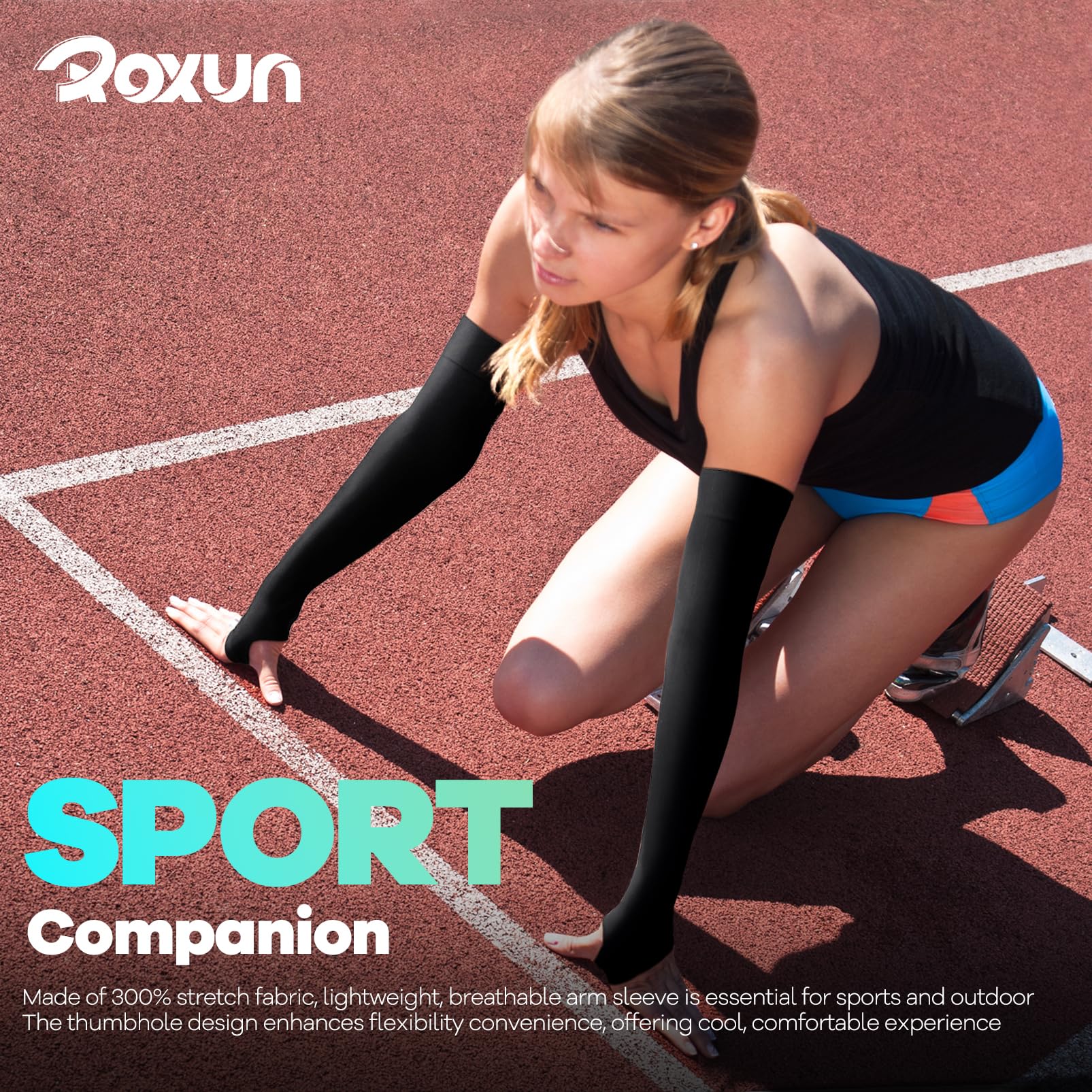 ROXUN Arm Sleeves with Thumb Hole, Cooling UV Sun Protection for Men/Women