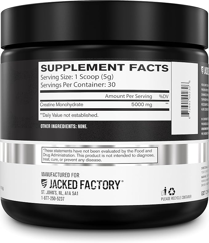 Jacked Factory Creatine Monohydrate Powder 150g - 5g Daily Creatine Supplement for Men and Women