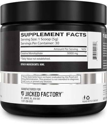 Jacked Factory Creatine Monohydrate Powder 150g - 5g Daily Creatine Supplement for Men and Women