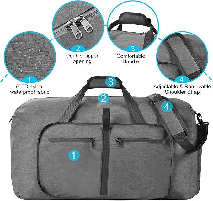 Felipe Varela Duffle Bag with Shoes Compartment and Adjustable Strap,Foldable Travel Duffel Bags