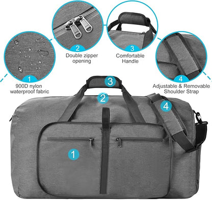 Felipe Varela Duffle Bag with Shoes Compartment and Adjustable Strap,Foldable Travel Duffel Bags