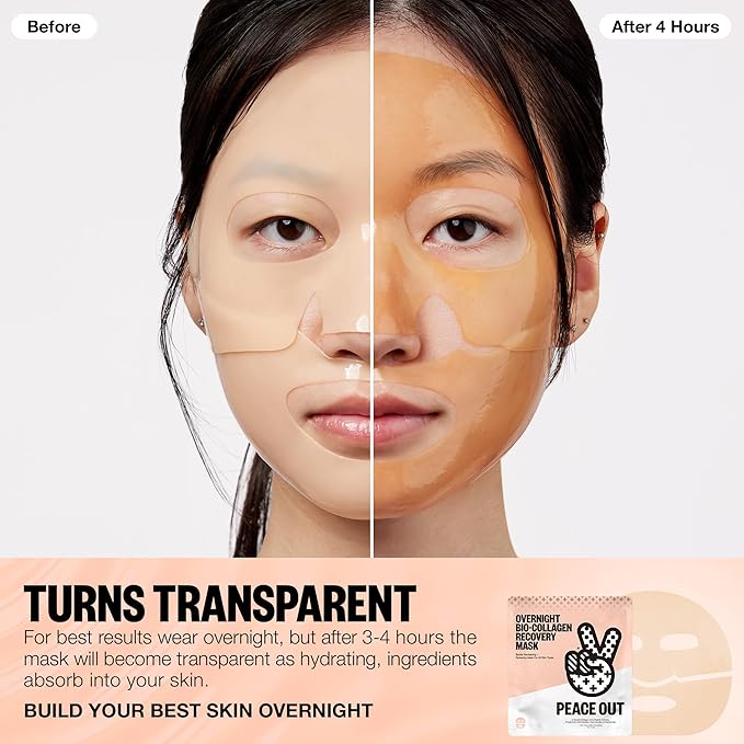 PEACE OUT Skincare Overnight Bio-Collagen Recovery Hydrating Face Mask to Calm Skin Irritation