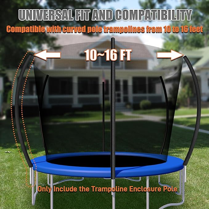1PCS Trampoline Curved Pole, Universal Trampoline Replacement Enclosure Pole to Fit 8-16FT Curved