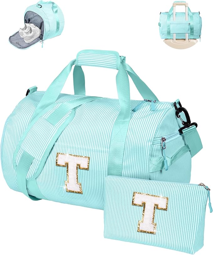 Cute Gifts for Teens Girls, Girl Gym Bag, Kids Initial Overnight Duffel Bags with Shoe Compartment