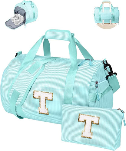 Cute Gifts for Teens Girls, Girl Gym Bag, Kids Initial Overnight Duffel Bags with Shoe Compartment