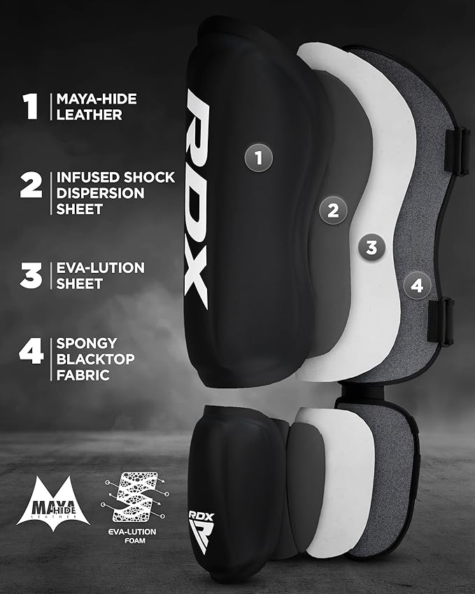 RDX Shin Guards Kickboxing Muay Thai, SATRA SMMAF Approved, Premium Maya Hide Leather, Leg Instep