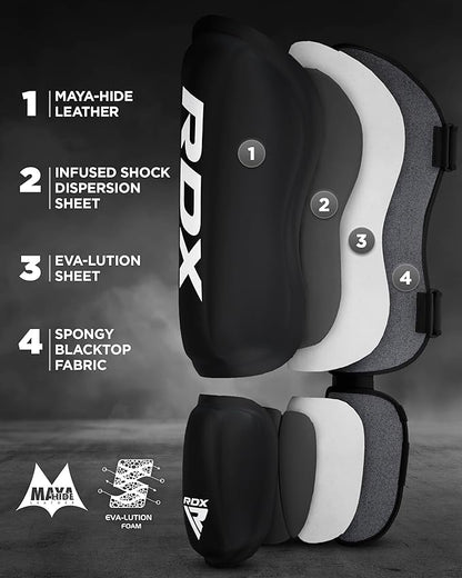 RDX Shin Guards Kickboxing Muay Thai, SATRA SMMAF Approved, Premium Maya Hide Leather, Leg Instep