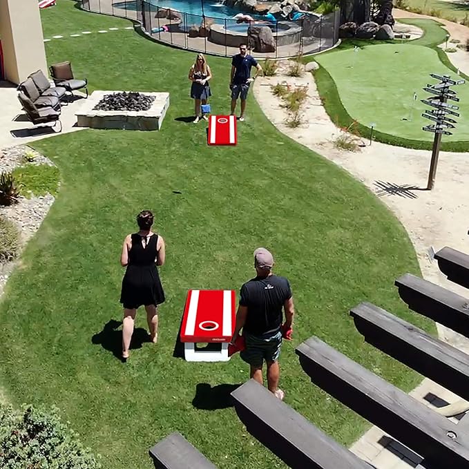 GoSports 4 x 2 ft All Weather Cornhole Boards - American Flag, Red, or Blue - Game Set Includes 8