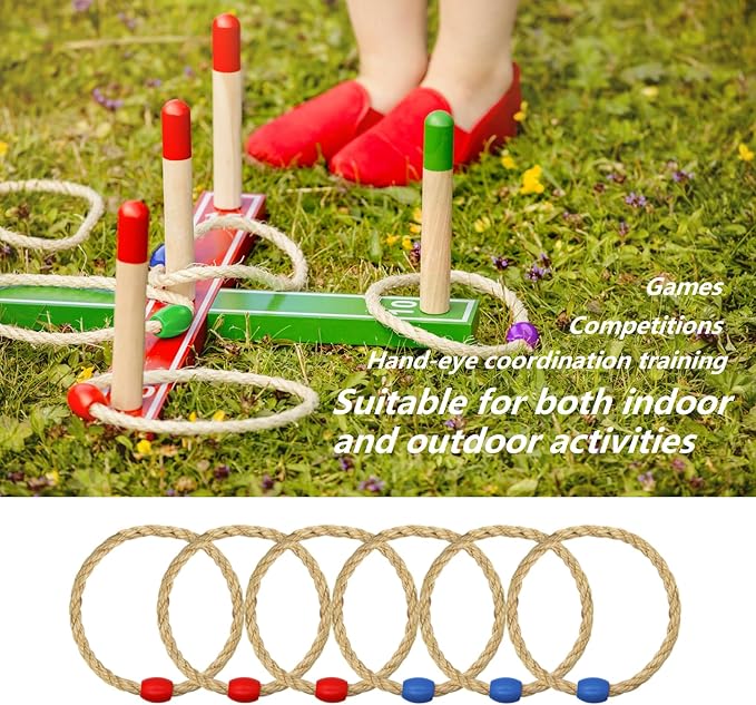 6 Pack Sisal Rope Ring Toss Game Replacement Parts for Kids and Adults, Outdoor Toss Rings for