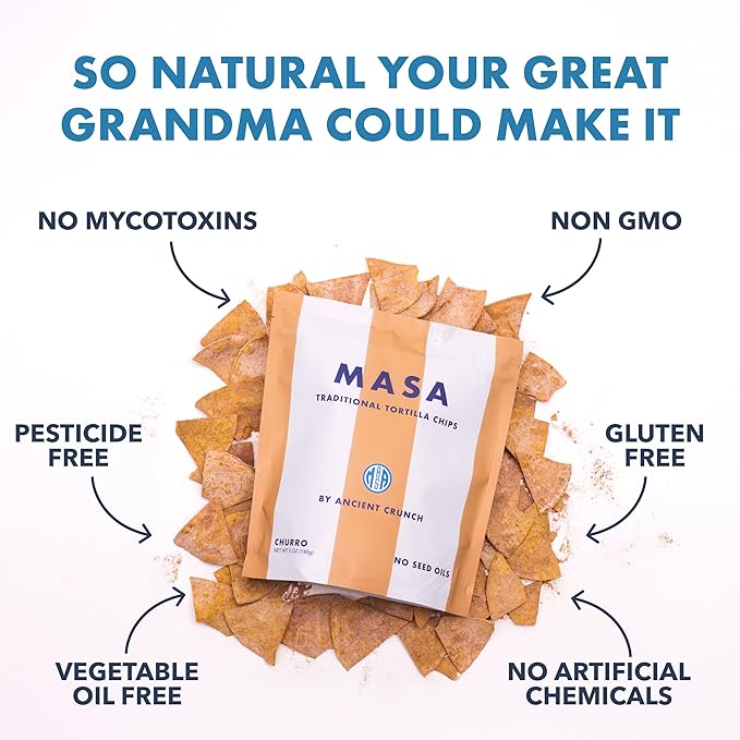 MASA Tortilla Chips - Churro Chips - No Seed Oil Snacks - Corn TortillaChips - Made with Grass Fed