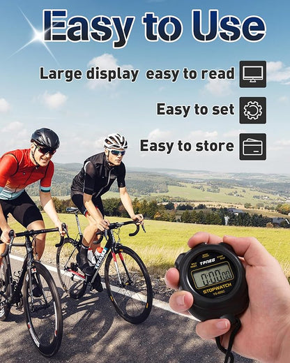 Simple Stopwatch Timer - Easy to Use, Set Up, Read, and Carry - Large Display - On/Off, AAA Battery