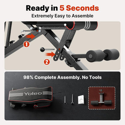 YOLEO Adjustable Weight Bench for Home Gym, ASTM-Certified 827LBS, 98% Pre-Assembled, Foldable Gym
