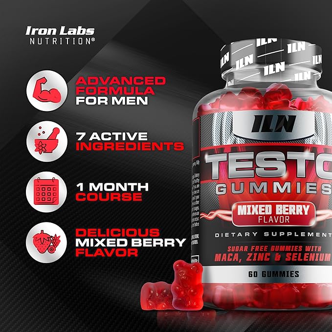 Iron Labs Nutrition Testo Gummies for Men (60 Gummies) - High Strength Booster for Men - Mixed