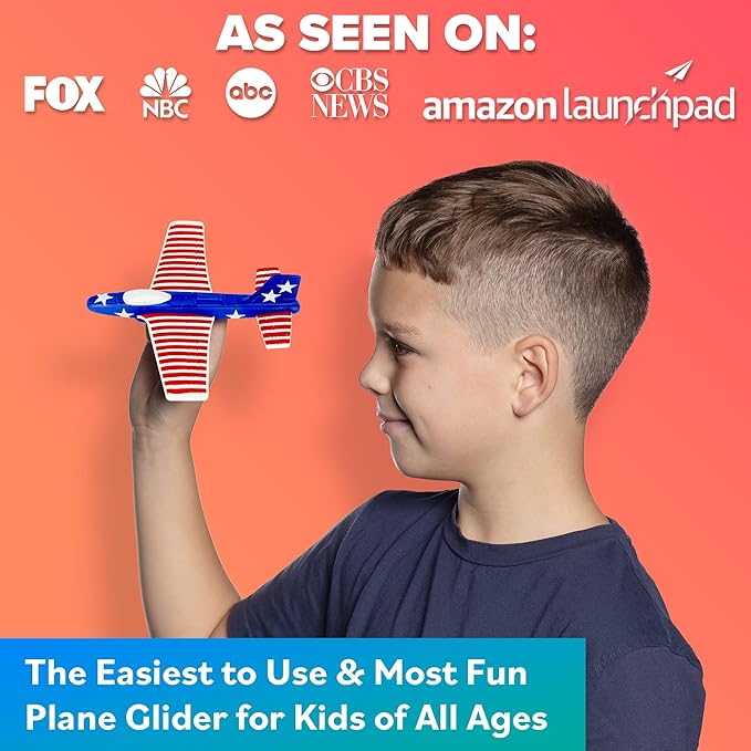 Airplane Toys for Kids: Stars & Stripes Foam Glider Plane Toy For Boys & Girls - USA Flag Design
