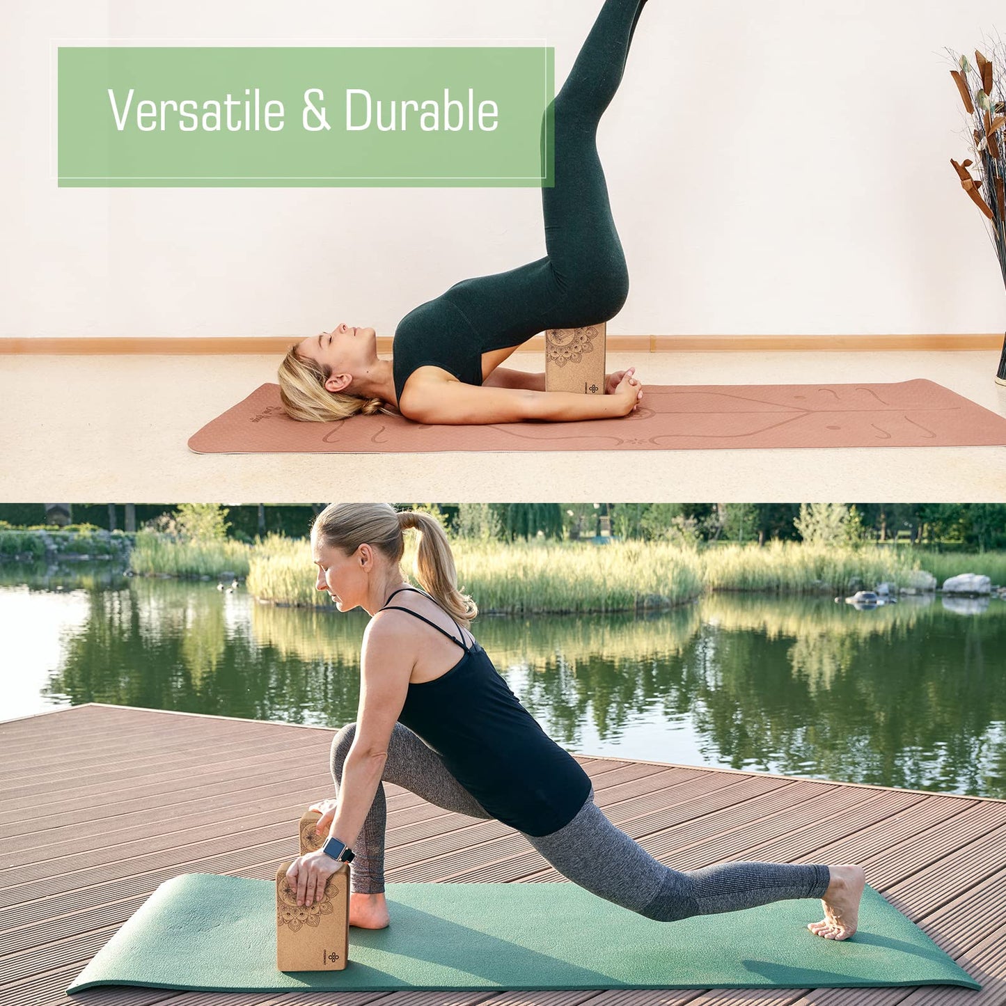 Overmont Cork Yoga Blocks 2 pack with 8ft Strap Natural Cork Bricks