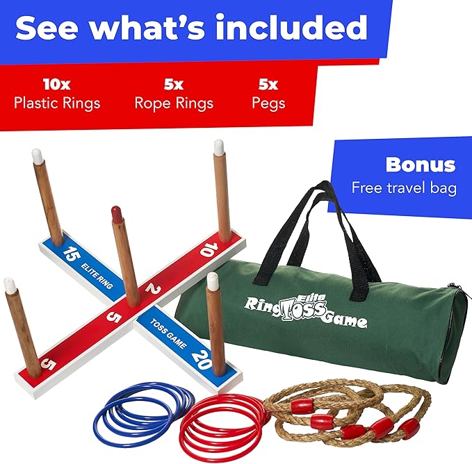 Elite Sportz Ring Toss Games for Kids - Outdoor Yard Game for Adults & Family - Backyard Toys
