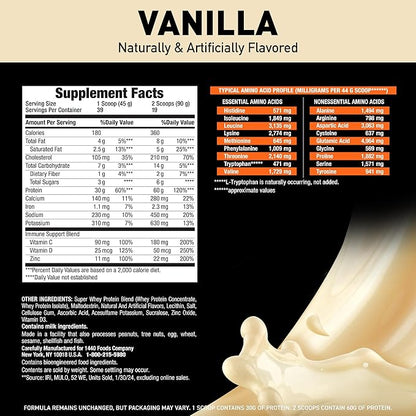 Body Fortress Super Advanced Whey Protein Powder, Vanilla, Immune Support (1), Vitamins C & D Plus