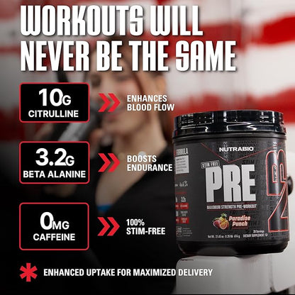 NutraBio STIM-Free PRE Workout for Men, New Formula | Laser Focus, Extreme Pumps | Performance