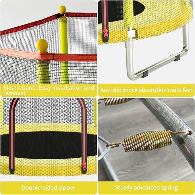 55" Trampoline for Kids, Telawah Indoor/Outdoor Mini Baby with Safety Enclosure Net, Adjustable